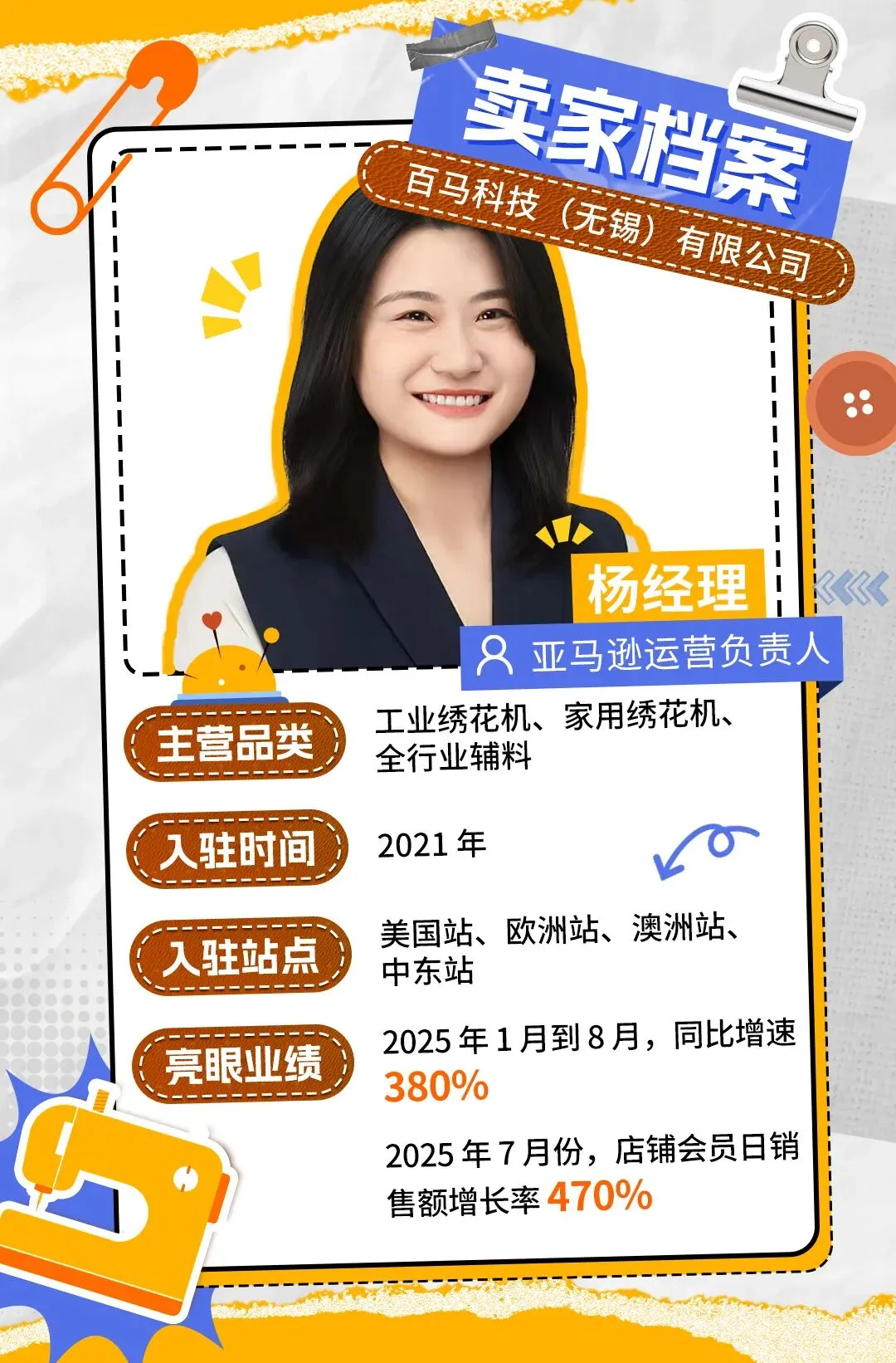 从0到380%!她把单价8,000美金工业绣花机做成亚马逊爆款,年销破亿