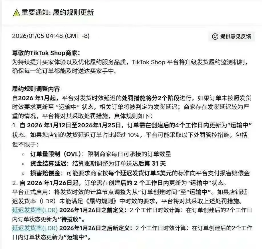 TikTok Shop严控延迟发货！最高或按单5美元赔付