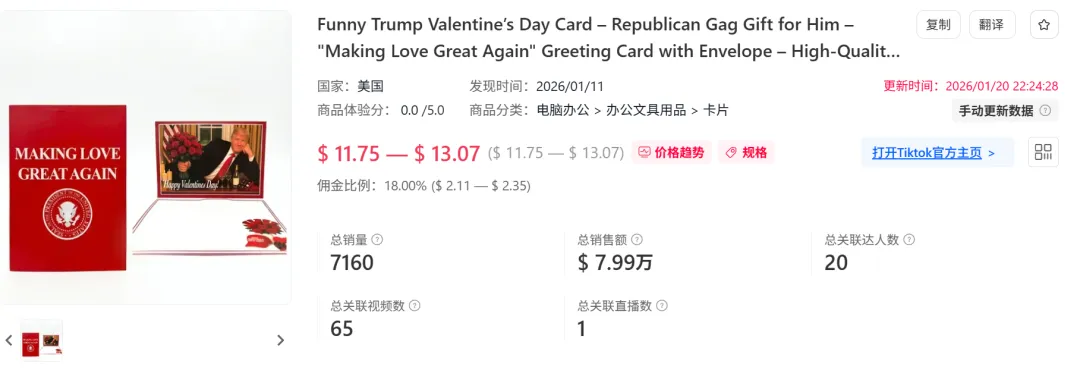 特朗普表白贺卡爆笑出圈，10天在TikTok卖了55w+！