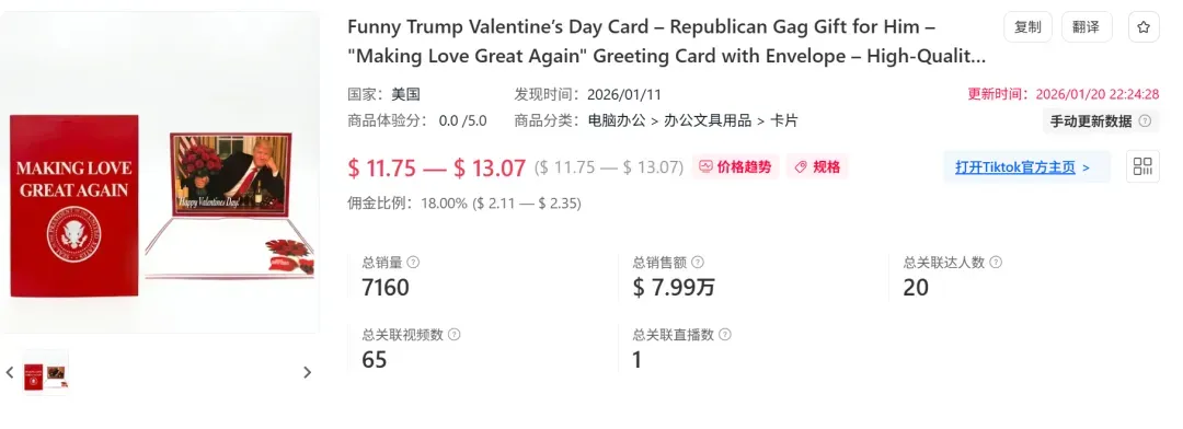 特朗普表白贺卡爆笑出圈,10天在TikTok卖了55w+!