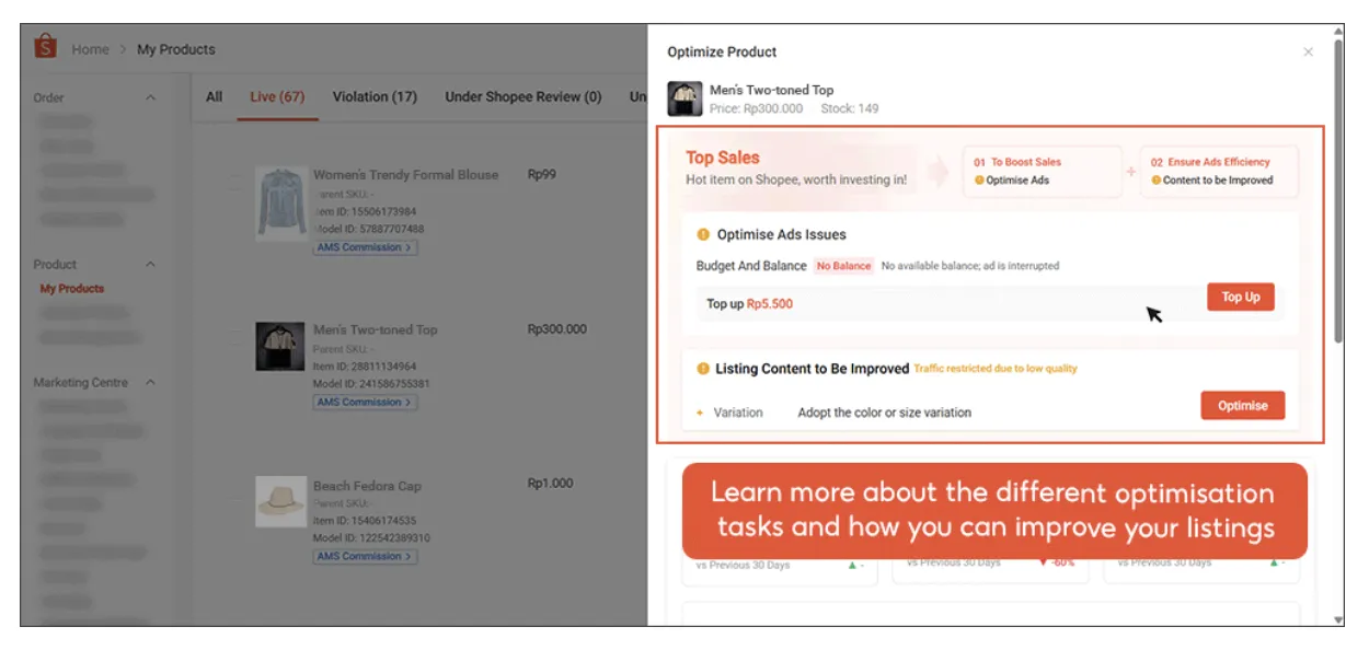 Shopee新增产品数据与分析等卖家工具