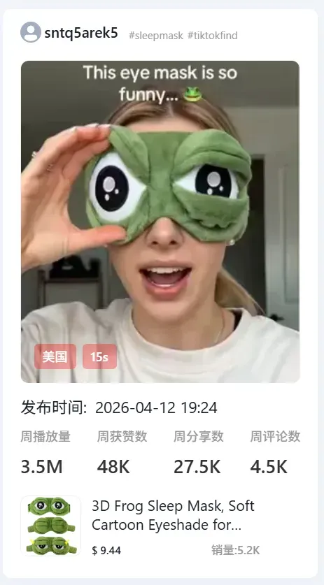 能“变脸”的抽象眼罩在TikTok热度飙升!7天卖了40多万