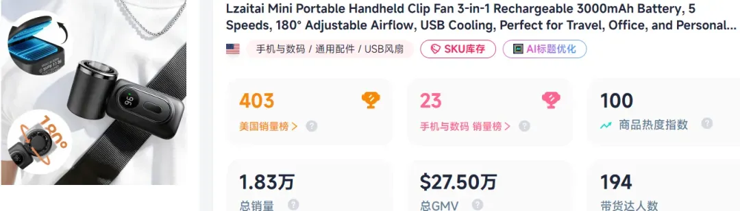 中国制造又出解暑神器，“万能夹”风扇在TikTok月售百万