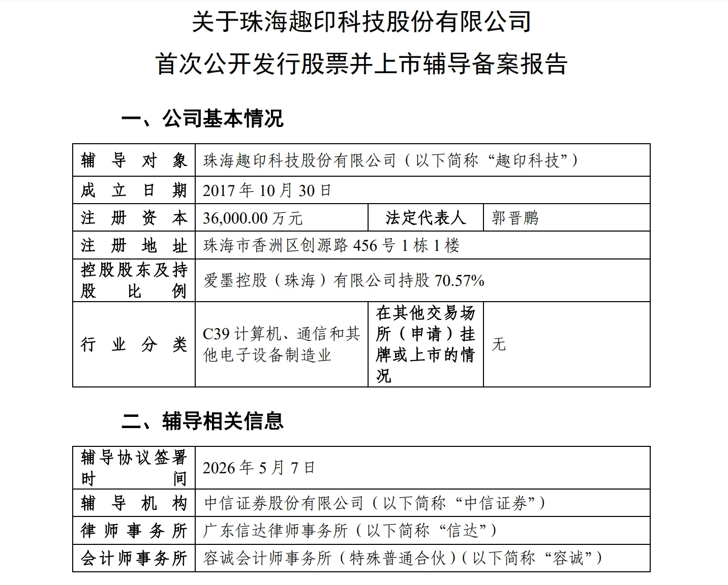 冲刺A股,趣印科技完成上市辅导备案登记