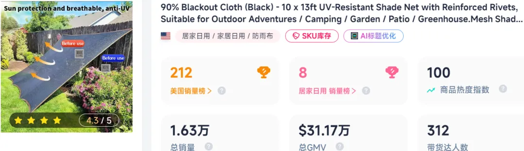 一张山东遮阳网,28天在TikTok美区捞金上百万