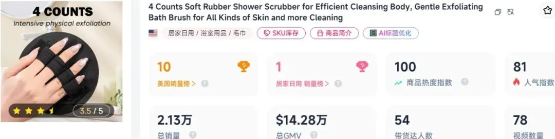 28天卖2.11万单,又一国产“搓澡神器”在TikTok卖断货