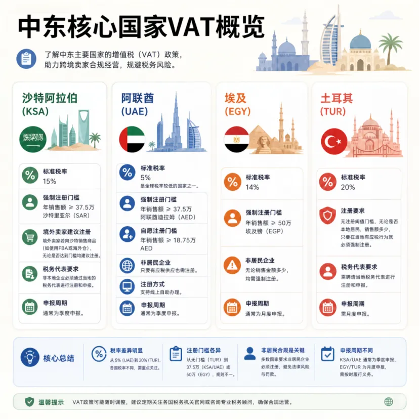 一文理清沙特&阿联酋VAT：谁要注册、何时申报、违规罚多少？