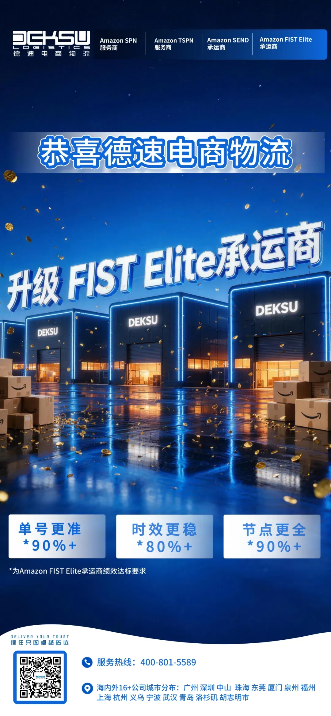 重磅官宣!德速电商物流正式升级为Amazon FIST Elite承运商!