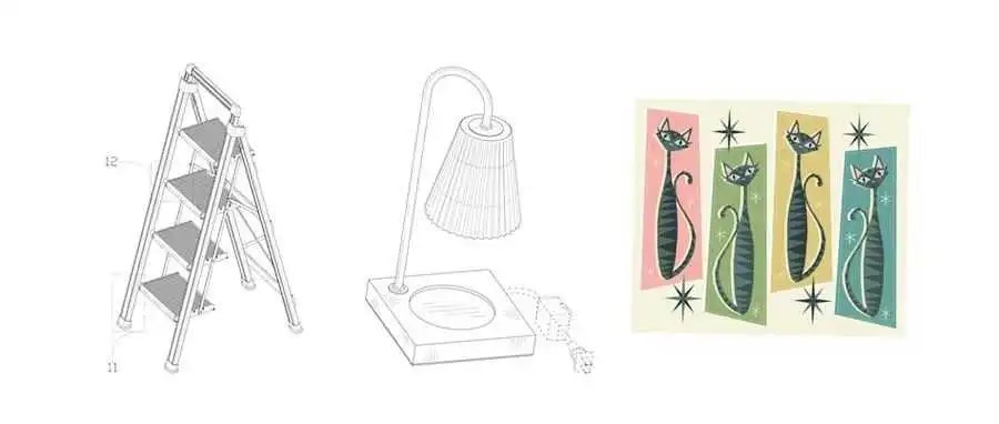 小心蜡烛暖灯、A字梯子外观专利,还有猫咪和太空元素的版权作品