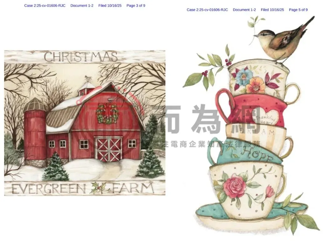 【侵权快讯】25-cv-1606 Susan Winget 4张版权发案维权!这些圣诞树、农场、红卡车元素通通不能用!