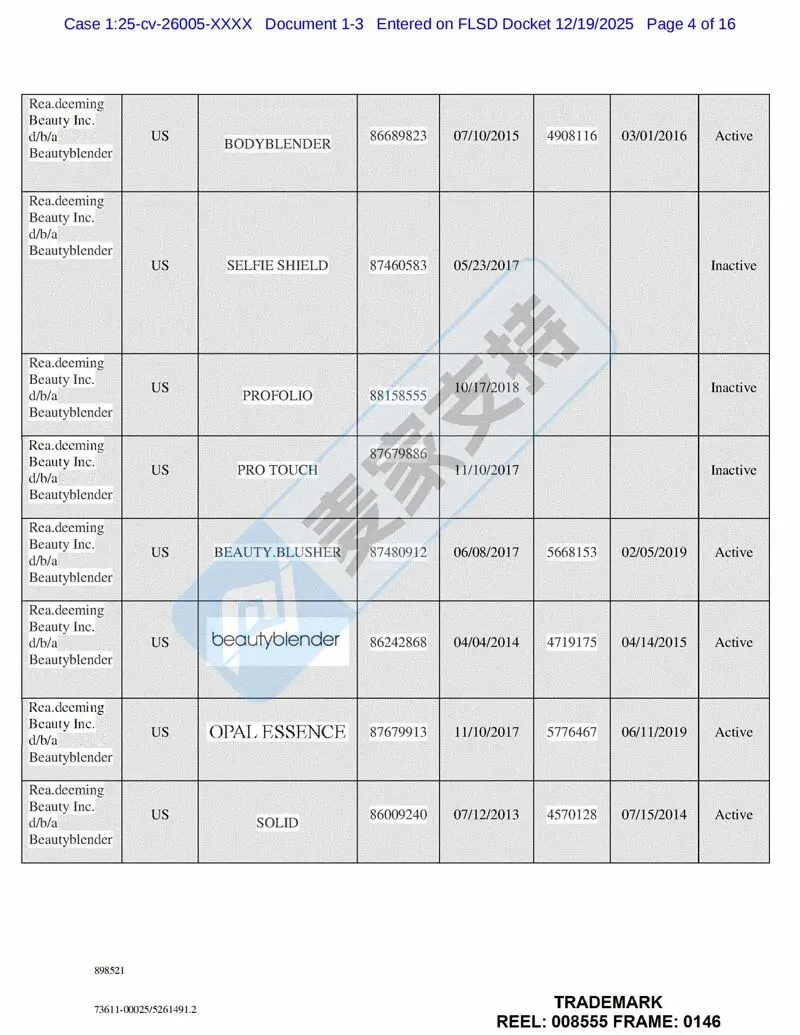 5-cv-26005，beautyblender美妆蛋商标维权，119店涉案将被TRO冻结！"