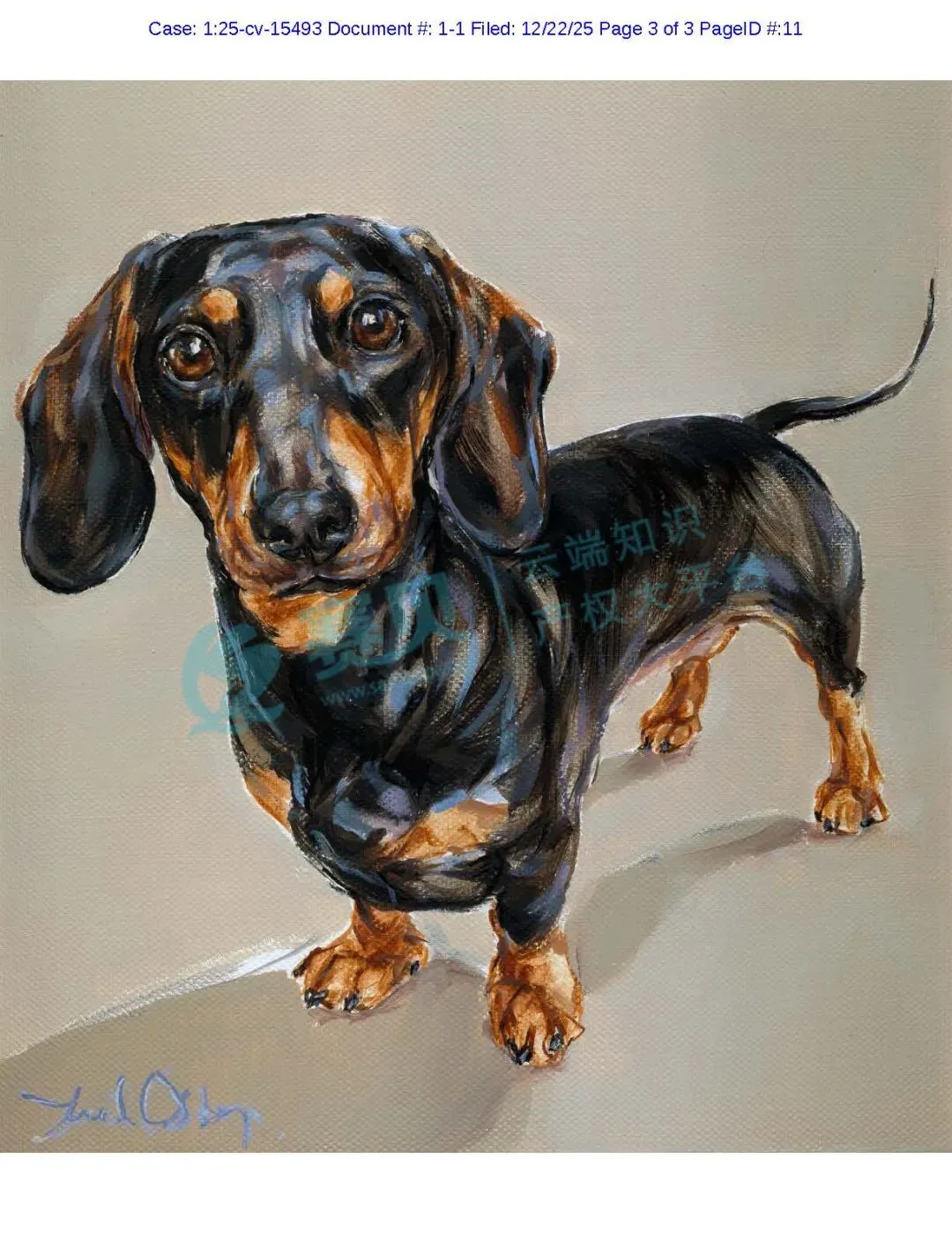【25-cv-15493】120家跨境卖家中招!这款腊肠犬肖像画版权TRO诉讼突袭,Justine Osborne作品侵权高危!