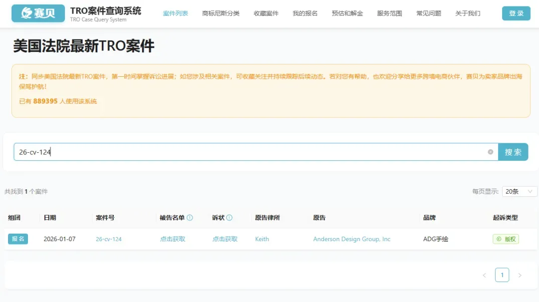 【2026-cv-124】173跨境卖家店铺被冻结,由Keith律所代理的Anderson 版权画TRO维权, 今年又开始维权了,跨境电商卖家注意了!