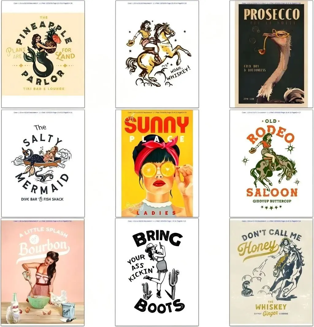 起诉几百个被告，Keith代理茶杯海报26-cv-1177和26-cv-1178狐狸动物和26-cv-1181猫猫和26-cv-1216俏皮女郎插画和26-cv-175酒吧摄影作品