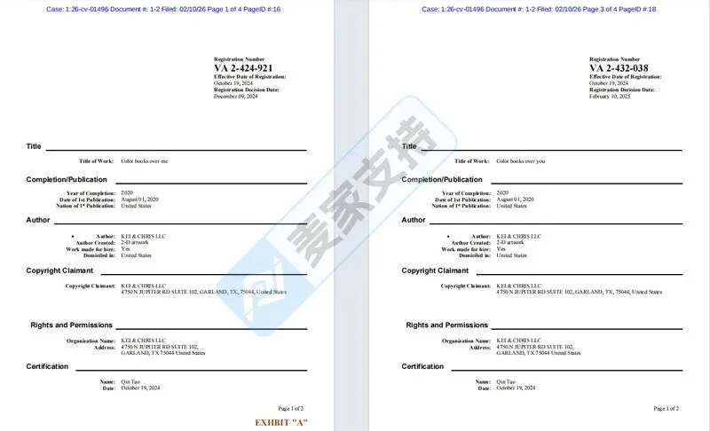 6-cv-01496,彩色书发卡版权卷土重来，50个亚马逊店面临TRO冻结风险！"