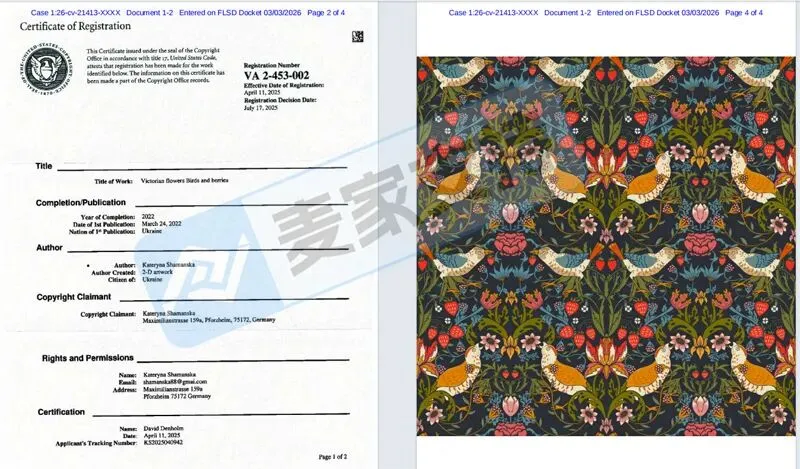 6-cv-21413,keith新案代理维多利亚花鸟图跨境维权，19店涉案，但TRO连环维权风险已拉满！"