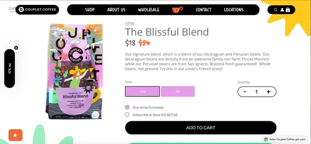 The Blissful Blend的网站页面,有产品照片、产品描述和售价