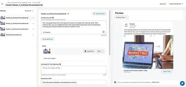 LinkedIn广告变体