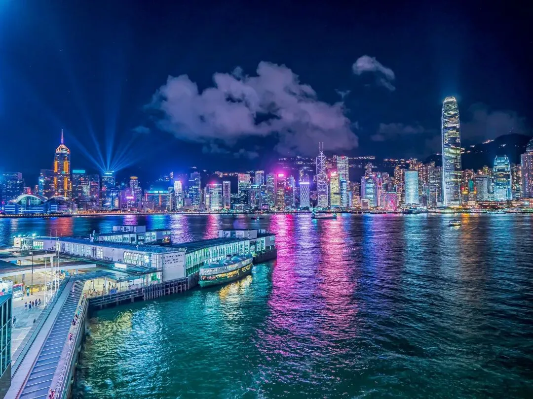 city skyline during night time