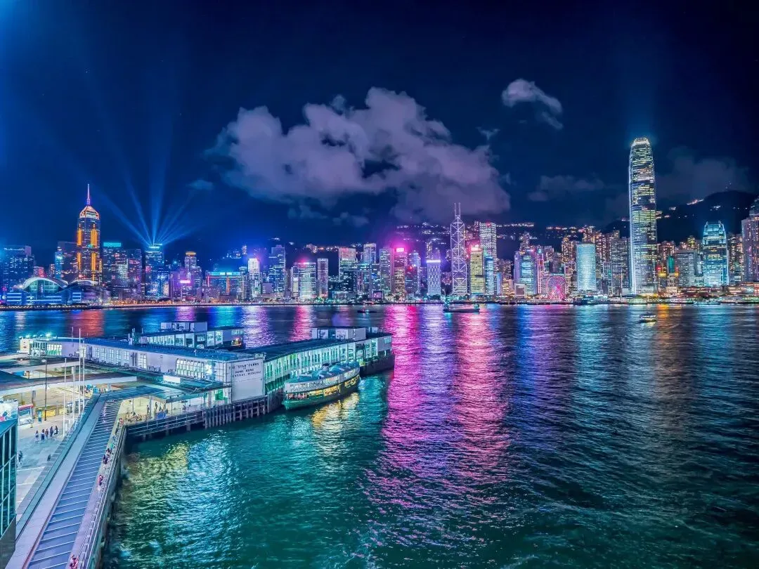 city skyline during night time