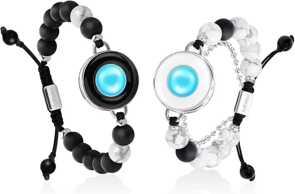 TOTWOO Bracelet tactile pour couple vibrant et lumineux, cadeaux longue  distance pour LDR appairage Bluetooth un à un via l'application Bead Candy  : ...
