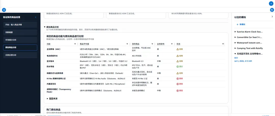 亚马逊选品模拟器类似商品分析截图