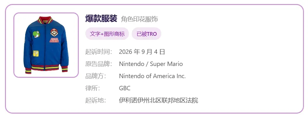 TRO资讯｜超级马里奥系列2天内2次发起维权，速查！
