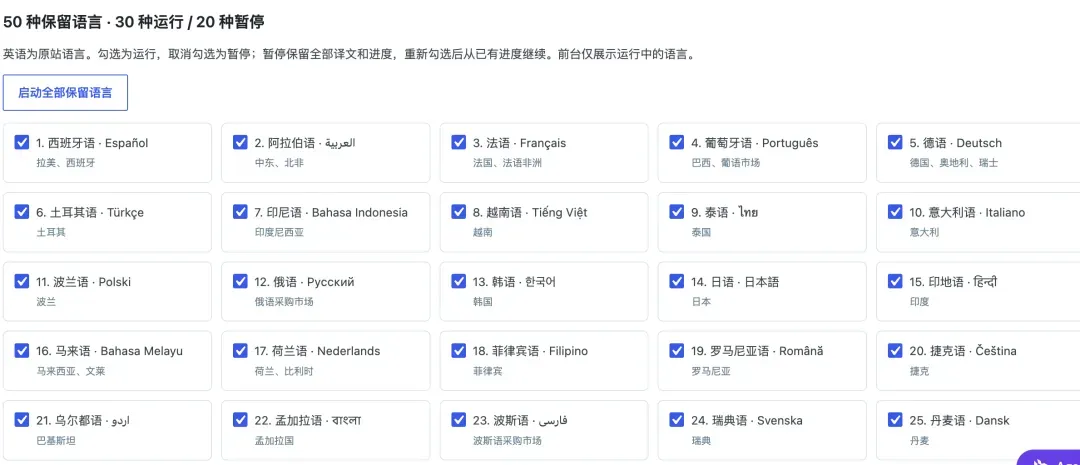 多语言测试站启用30种语言
