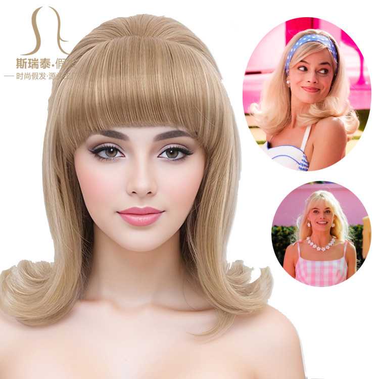 亚马逊复古高帽假发60年代玛格特罗比女士cos假发套跨境外贸wig