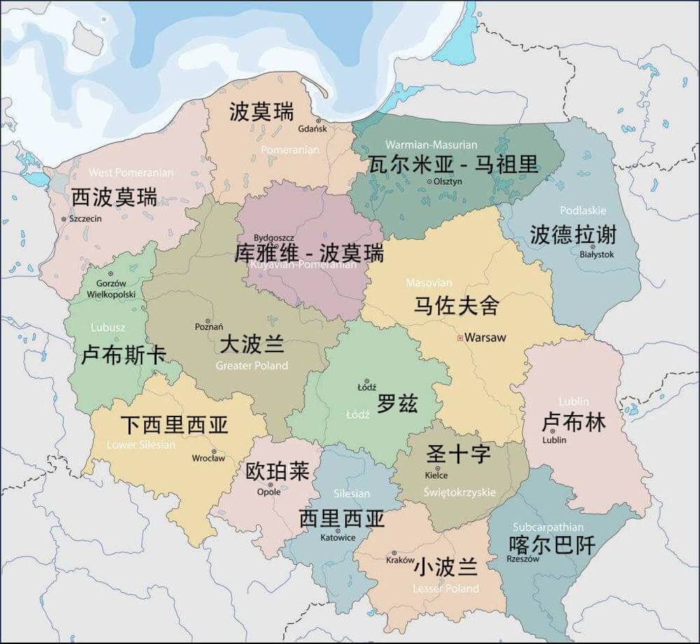 波兰地图中文版高清可放大