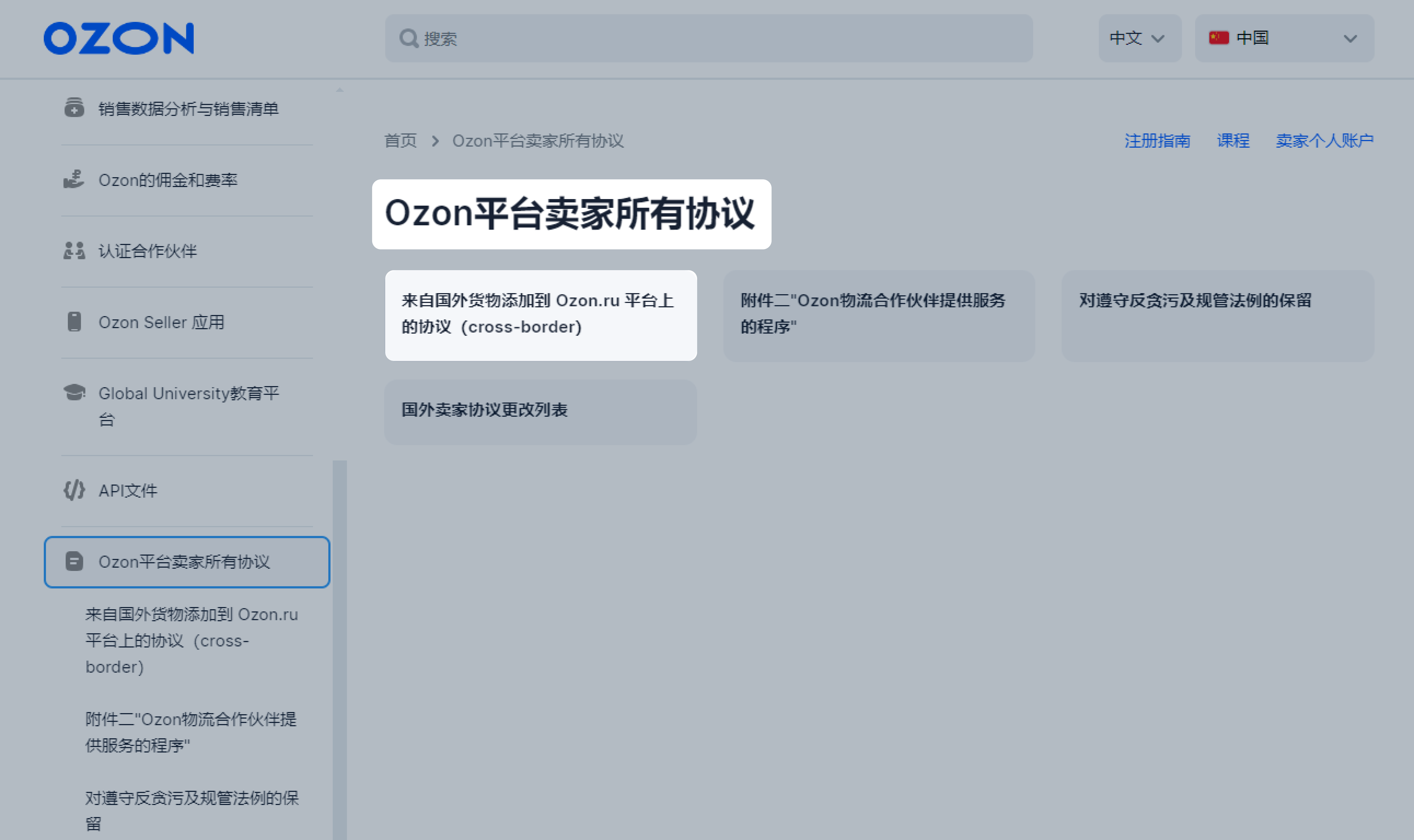 Ozon平台卖家所有协议