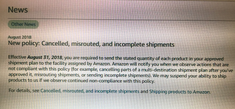 亚马逊新政生效：不允许取消、错误路由及不完整发货