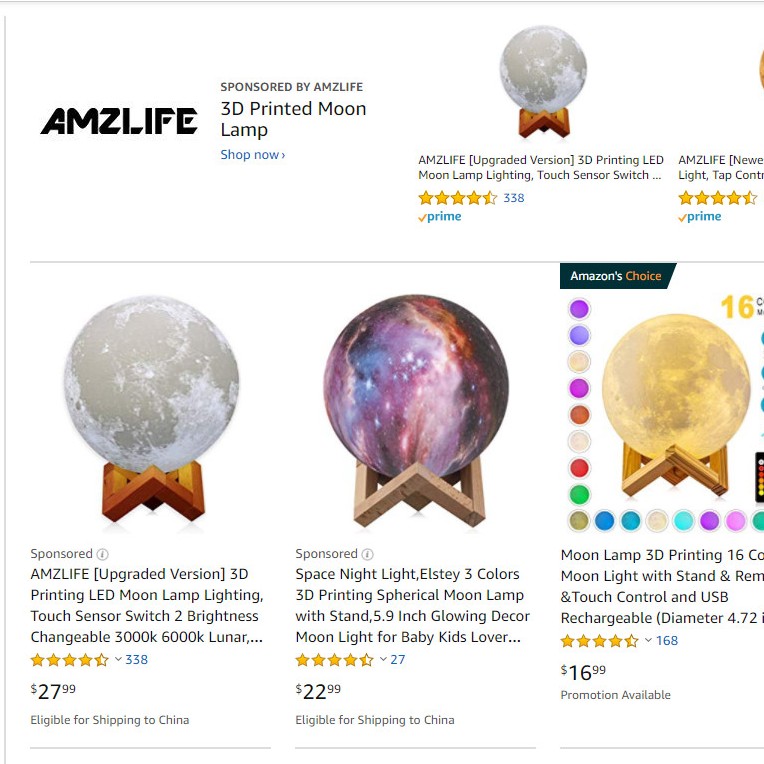 Moon Lamp在亚马逊，ebay的市场机会（营销内容）