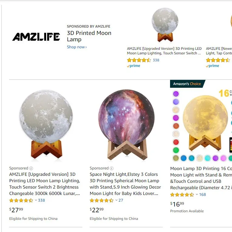Moon Lamp在亚马逊,ebay的市场机会(营销内容)