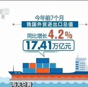 【行业动态】海关总署：前7月外贸进出口总值17.41万亿元 同比增长4.2%