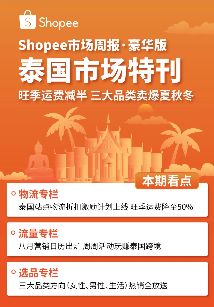 市场周报 | 泰国运费降50%, 8月活动日历+3大旺季热卖品类出炉