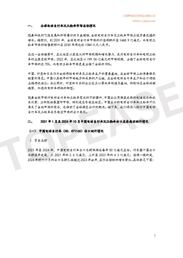 2024年中国电动自行车及三轮车东南亚市场出口分析白皮书 