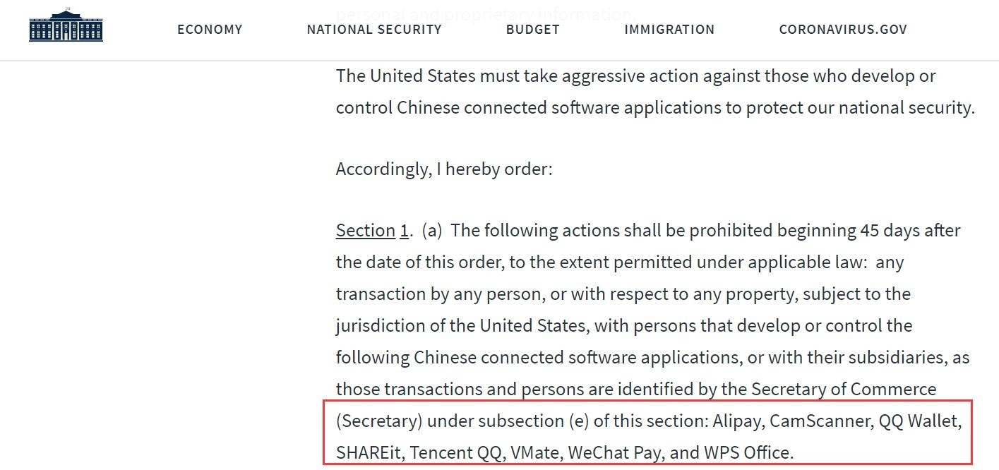 特朗普将QQ支付宝微信支付等8个中国APP列入黑名单