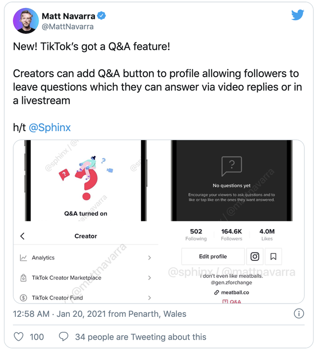TikTok新问答功能让创作者更容易回应粉丝