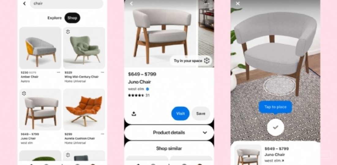 Pinterest推出增强现实装饰购物功能“Try On for Home”！
