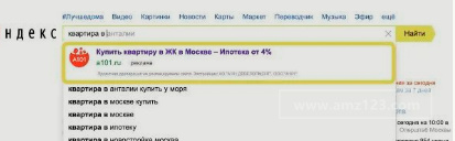 最大关注度：Yandex 搜索提示上边的横幅广告