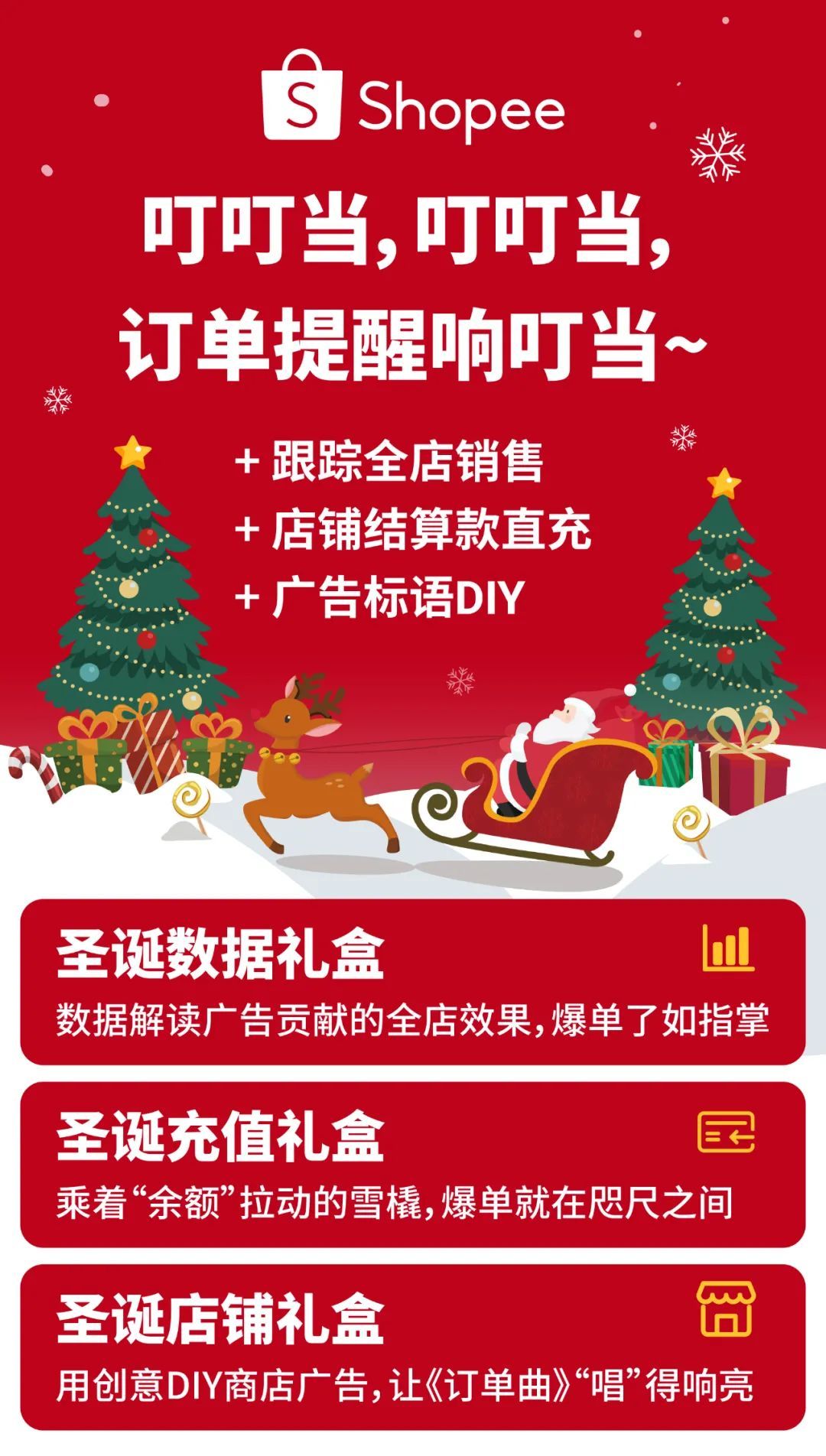 跟踪全店销售+店铺结算款直充+广告标语DIY! 开启圣诞礼盒收获惊喜