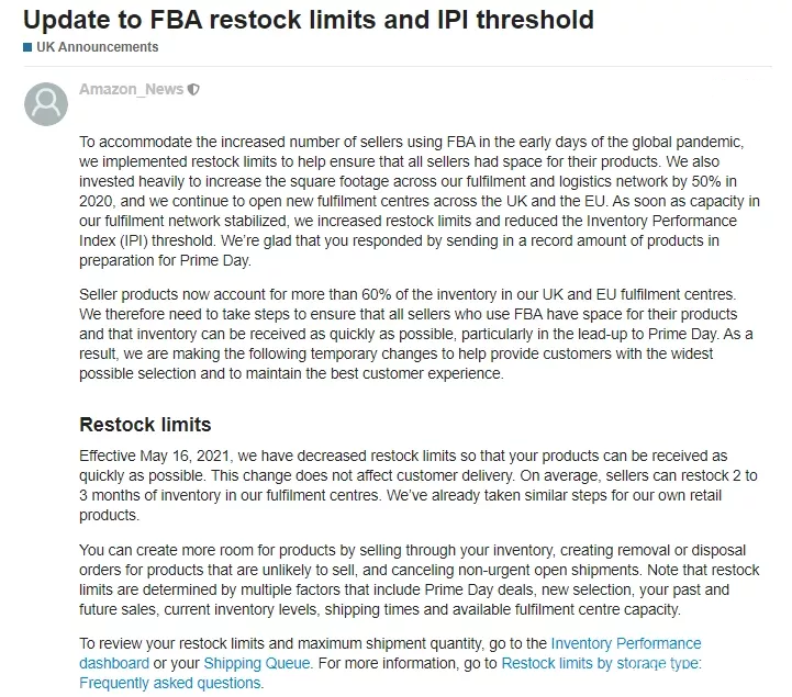 重要！亚马逊突然降低库存限制，但IPI分数又提高了……