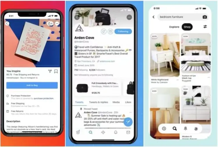 Facebook, Twitter, Pinterest均有购物功能,图源:网络