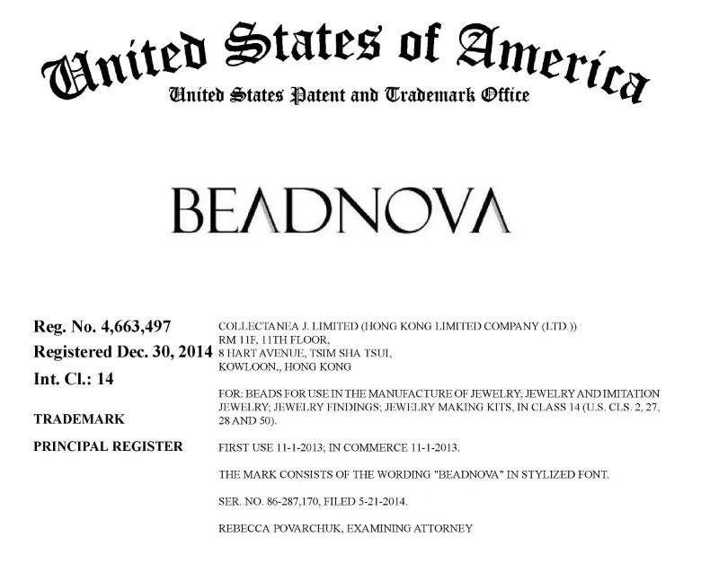 Beadnova 首饰配件商标版权起诉维权！