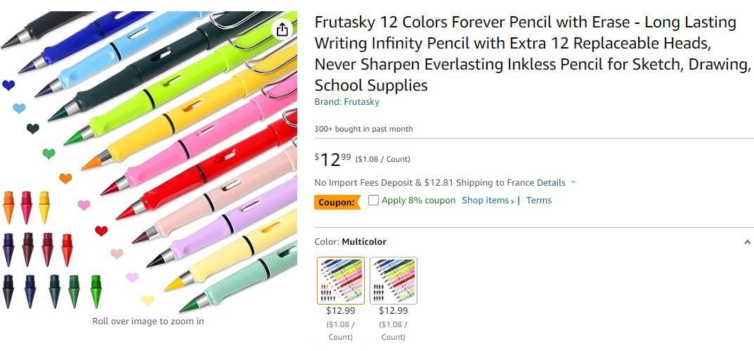 Frutasky 12 Colors Forever Pencil with Erase - Long Lasting Writing  Infinity Pencil with Extra 12 Replaceable Heads, Never Sharpen Everlasting  Inkless