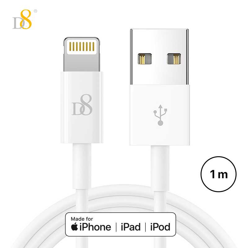 D8 USB A至闪电电缆2.4A快速充电QC快速充电，[MFi认证]闪电电缆 1M
