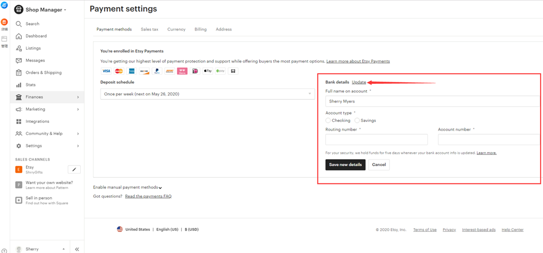 如何添加ETSY店铺并填写收款账号-第10张图片